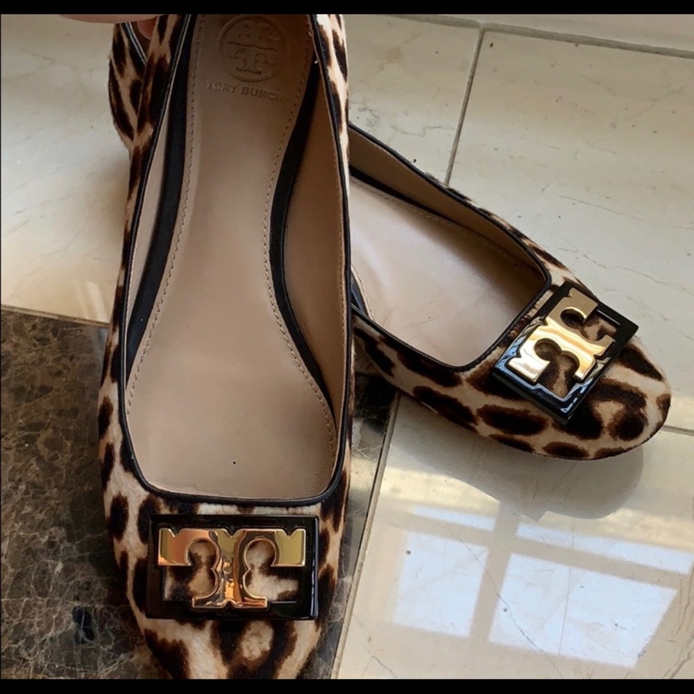 Tory Burch calf fur chunky kitten heels